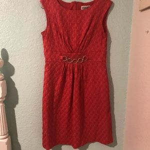 Coral dress with gold accents